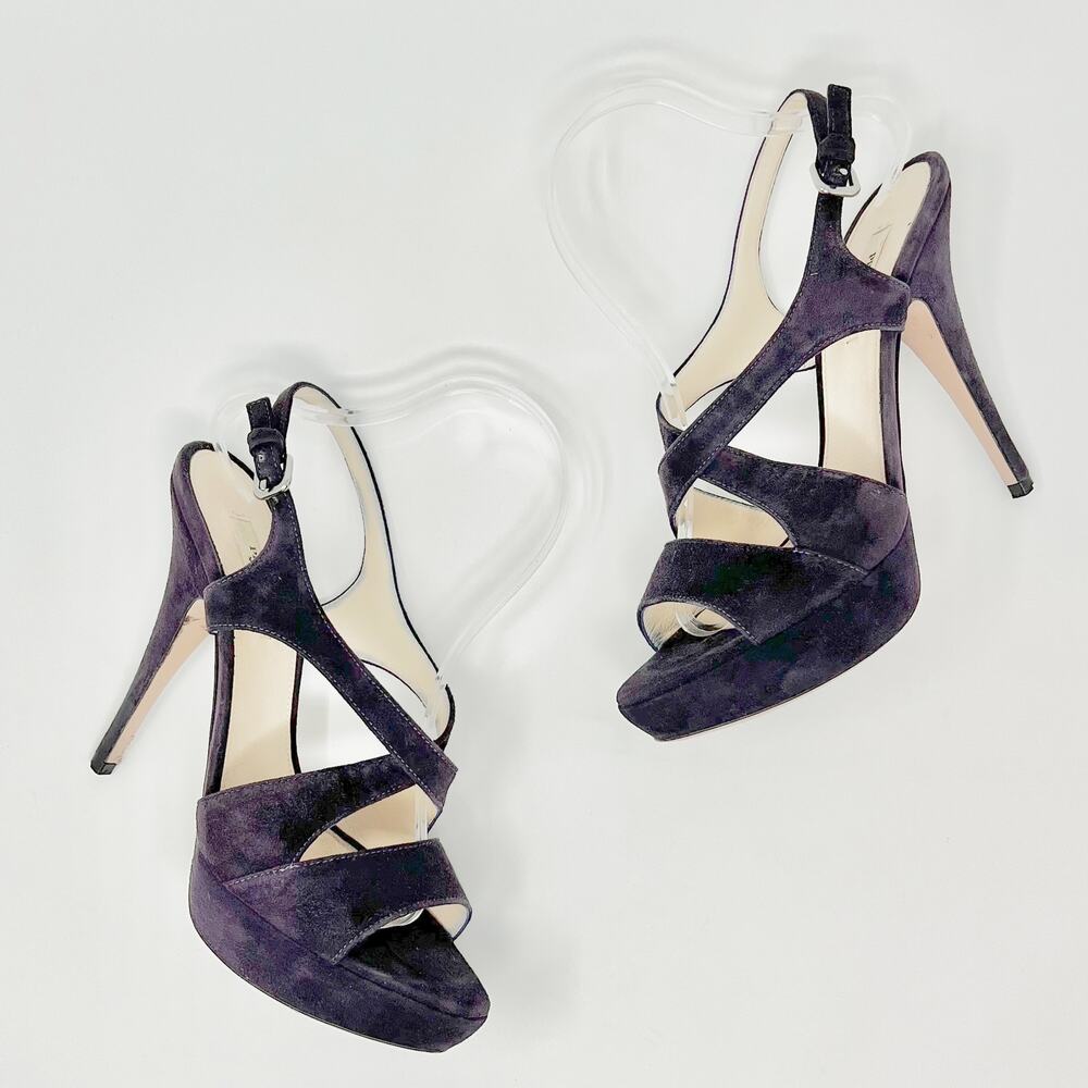 Prada Calzature Purple Donna Suede Strappy Heeled Platform Sandals EU 39.5
